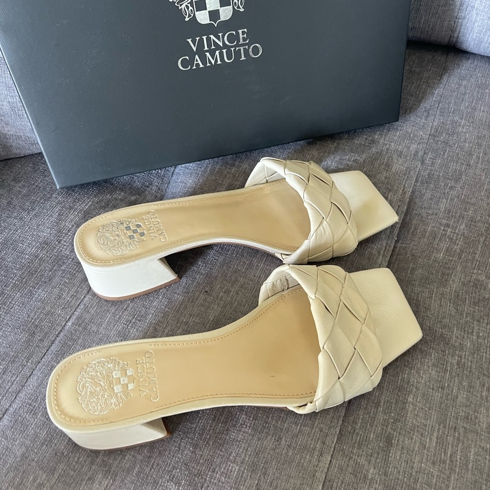 Vince Camuto Beige Ivory  Woven Heeled Sandals size 8.5 - Picture 7 of 8